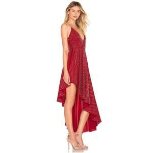 NWT Lovers + Friends Midi Caterina Dress Beaded Embellished Red Hi Low V Neck XS